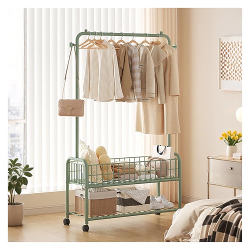 Kleiderständer Aus Metall, Kleiderstange Rollen, Garderobenständer Mit 1 Kleiderstangen, Klamotten Ständer, Für Schlafzimmer, Ankleidezimmer(Green,60x165x30cm) von Qxgylz