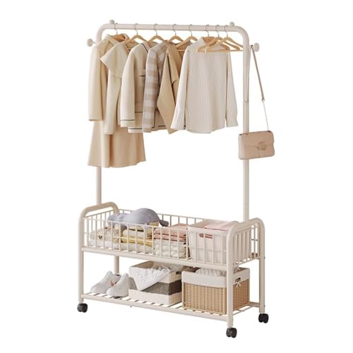 Kleiderständer Aus Metall, Kleiderstange Rollen, Garderobenständer Mit 1 Kleiderstangen, Klamotten Ständer, Für Schlafzimmer, Ankleidezimmer(White,60x165x30cm) von Qxgylz