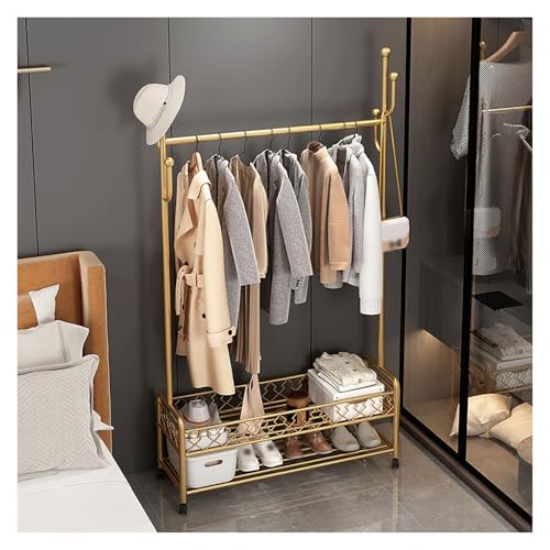 Kleiderständer Im Industriedesign, Kleiderstange, Mit Rollen, Garderobenständer, Kleiderstangen Aus Metall, Für Schlafzimmer, Waschküche(Gold,100x175x30cm) von Qxgylz
