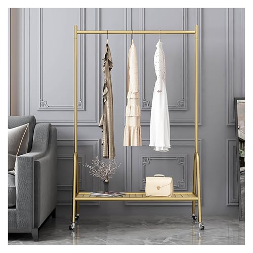 Kleiderstange Mit Rollen, Kleiderständer, Garderobenständer Mit 1 Kleiderstange Aus Metall Und Ablage, Für Schlafzimmer, Waschküche(Gold,100x160x40cm) von Qxgylz