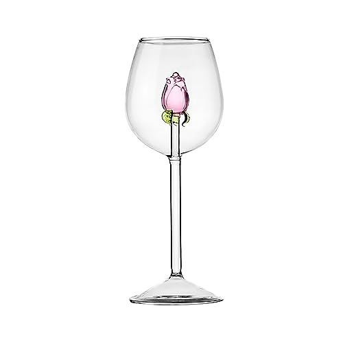 Qxiao Rosenweinglas mit Rose im Inneren, Weinkelch, Cocktailgläser, Kristall, Champagnerflöten, Rotweinglas für Hochzeit, Geburtstag, Weihnachten, Hochzeit, Festival, Feier, Geschenk von Qxiao