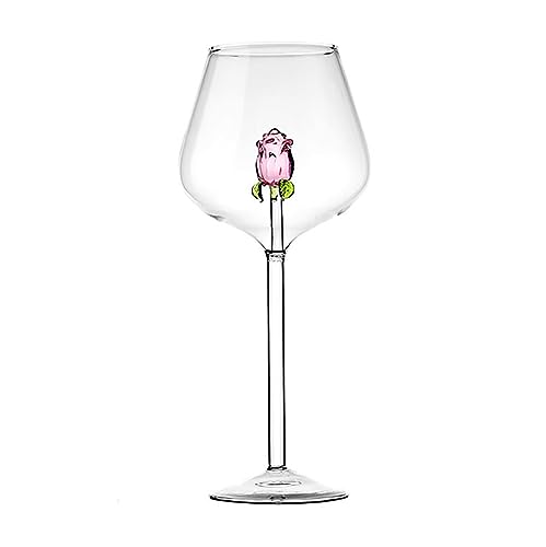 Qxiao Roséweinglas mit Rose im Inneren, Weinkelch, Cocktailgläser, Kristall, Champagnerflöten, Rotweinglas für Hochzeit, Geburtstag, Weihnachten, Hochzeit, Festival, Feier, Geschenk von Qxiao