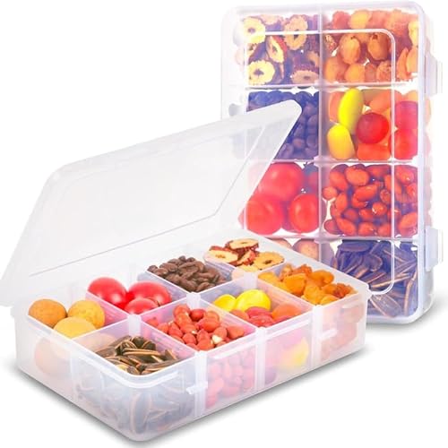 Qxiao Snackbox mit Fächern, 1/2 Stück, Snackbox für Kinder, Snack-Aufbewahrungsboxen mit abnehmbaren Gitterfächern, mehrere Kunststoff-Snackboxen, Tablett, transparenter Organizer für Snacks von Qxiao