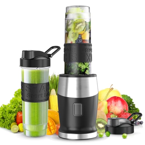 Mixer, 500W Smoothie Maker & Standmixer & Mixer Smoothie Maker mit 2x570ml Smoothie Flaschen BPA frei Tritan,Tragbarer Blender Smoothie Maker aus Edelstahl 4-Blatt für Shake und Smoothie von Qxmcov
