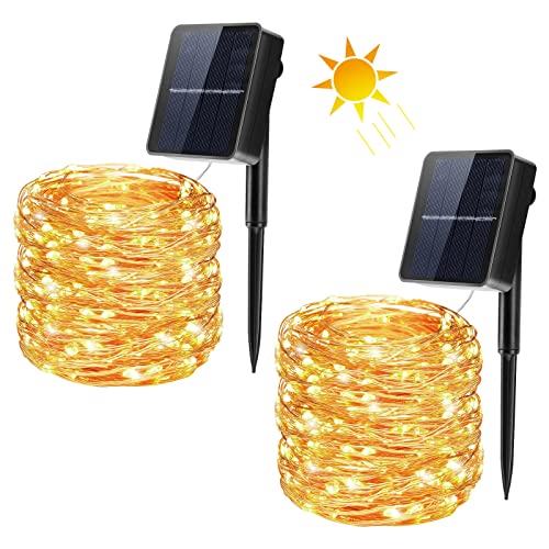 Qxmcov Solar Lichterkette Aussen, 2 Stück 20 Meter 200 LED Solar Lichterkette Außen 8 Modus,Wasserdicht Kupferdraht Solarlichterkette für Balkon, Bäume, Terrasse, Hochzeit, Party, Garten,Hof,Tor von Qxmcov