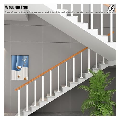 Qxmiguel 5 Stück Treppenhandlauf Metalltreppengeländer, Innenbereich Verstellbarer Winkel Schmiedeeisen Handlauf for Flur Loft(Blanc,95cm) von Qxmiguel