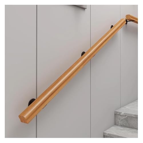 Qxmiguel Hölzerner Handlauf, 150 cm Treppenhandlauf Innengeländer Wandmontierter Treppenbalustrade Sicherheitshaltegriff for den Außenbereich(Geel,30cm) von Qxmiguel