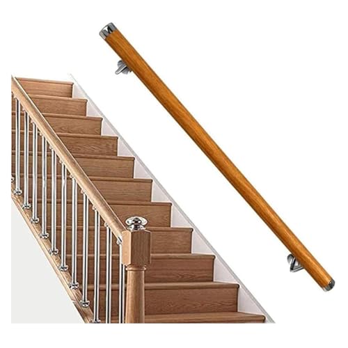 Qxmiguel Holzhandlauf for Innentreppen, Wandmontage, Handlauf mit Metallstangen, barrierefreier Treppen-Haltegriff for ältere Menschen(150cm) von Qxmiguel