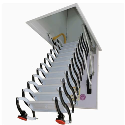 Qxmiguel Leiter Deckenloftleiter Kohlenstoffstahl Dachleiter Dachleiter Indoor Teleskop-Klappleiter Nicht-Schlupf-Stufen oder Loft/Basement Access Manual Dachbodentreppe von Qxmiguel