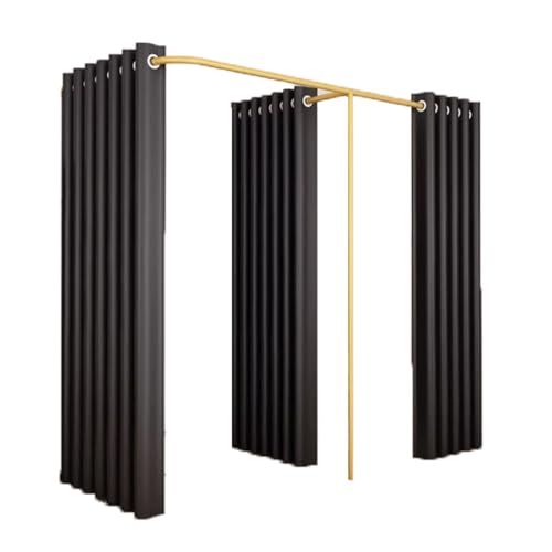 Qxmiguel Prüfraum Doppel-Ankleidekabinen-Trennwand for Bekleidungsgeschäfte Boutiquen Umkleidekabinen mit 3 Schattierungsvorhängen in F-Form mit Haken Umkleidezimmer(Svart,1.9 * 0.9 * 2m) von Qxmiguel