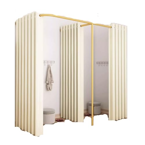 Qxmiguel Prüfraum Doppelte Umkleidekabine Bekleidungsgeschäft Boutiquen Trennwand mit 3 Schattierungen F-Form einfache Vorhänge Ankleidezimmervorhang Umkleidezimmer(Beige,180 * 80 * 200) von Qxmiguel