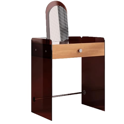 Qxmiguel Vanity Desk with Mirror Makeup Vanity with Drawer Cabinet Bedroom Dressing Table Compact Acrylic Floating Brown von Qxmiguel
