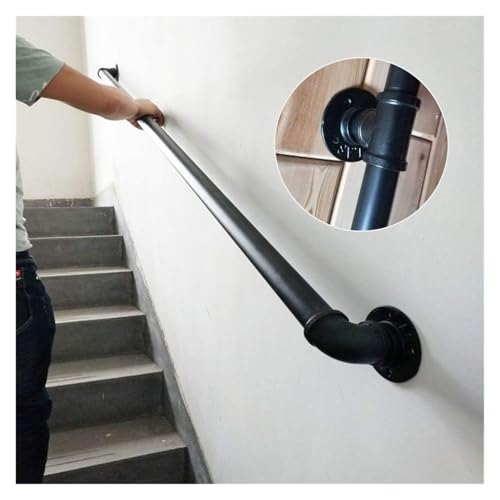 Qxmiguel Wandhandlauf Industrielles Treppengeländer for Innentreppen mit Wandhalterung, for an der Wand montierten Treppenhandlauf(100cm) von Qxmiguel