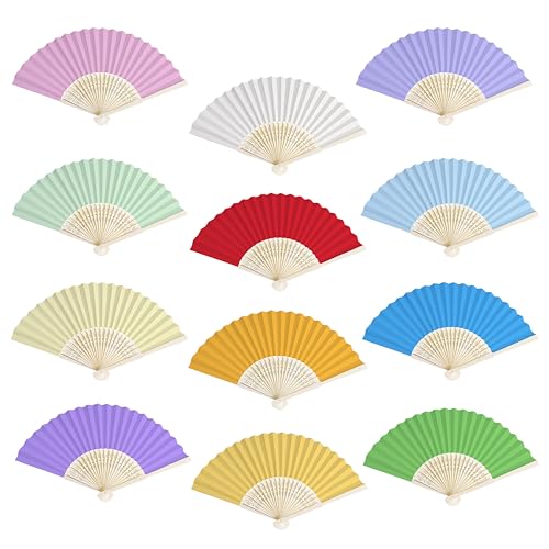 Klappbar Fächer Hand Fächer Faltbar Bunt Papierfächer Handfächer Hochzeitsfächer Hand Fan für DIY Hochzeitsdeko Geburttag Party Leistung 12 Stücke von Qzakce