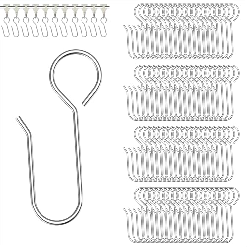 Qzakce Gardinenhaken 100 Stück Vorhang Haken Set Metall Vorhanghaken Gardinenhaken zum Einhängen Silber für Gardienenrollhacken, DuschvorhangHaken, Curtain Hooks, 35mm Lange von Qzakce