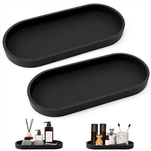 Schmucktablett Badezimmer Tablett Ovale Silikon Dekoratives Tablett für Kosmetik Schlüssel Schmuck Kerzentablett Ablageschale 2 Stück Schwarz von Qzakce