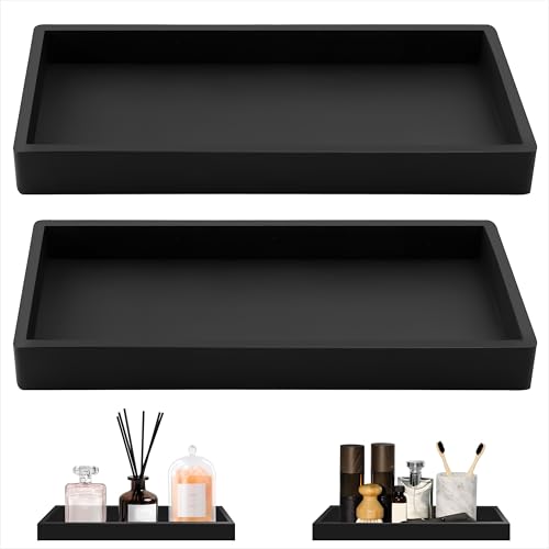 Schmucktablett Badezimmer Tablett Rechteck Silikon Dekoratives Tablett für Waschtisch Badewanne Küchenspüle Toilette 2 Stück Schwarz von Qzakce