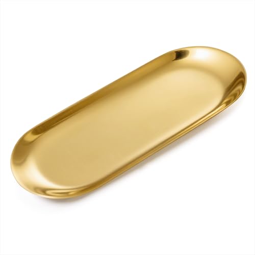 Schmucktablett Ovale Tablett Edelstahl Edelstahl Dekoratives Tablett für Kosmetik Schlüssel Schmuck Kerzentablett Ablageschale, Gold von Qzakce
