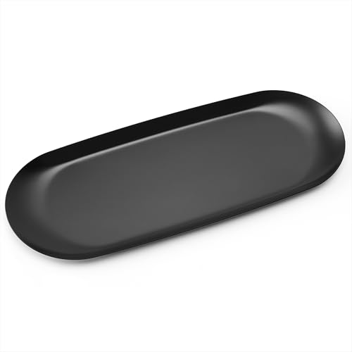 Schmucktablett Ovale Tablett Edelstahl Edelstahl Dekoratives Tablett für Kosmetik Schlüssel Schmuck Kerzentablett Ablageschale, Schwarz von Qzakce