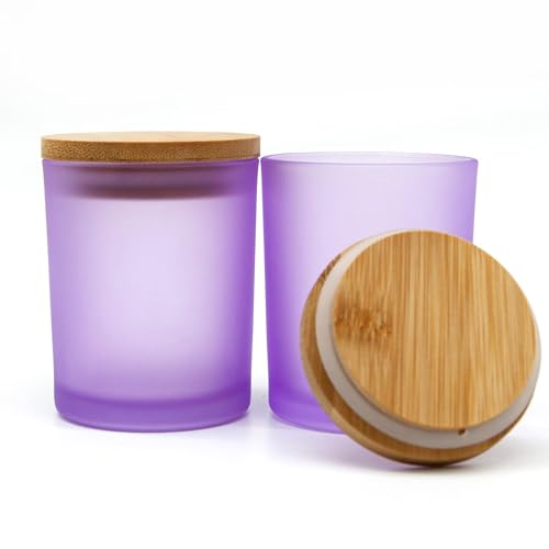 R FLORY 7 + 7 OZ Glas-Gläser 2 Stück dicke Glas-Kerzengläser mit Bambusdeckel Badezimmer-Behälter Waschtisch-Wattestäbchen-Aufbewahrung (mattviolett) von R FLORY