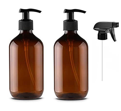 R FLORY 2 x 500 ml Glas Seifenspender mit Pumpe und Spray für Lotionen und Shampoo nachfüllbarer Glasbehälter Badezimmer, Arbeitsplatte, Küche von R FLORY