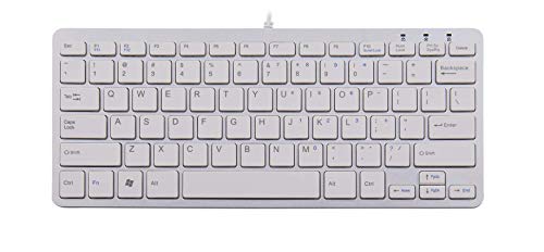 R-Go Kompakte Ergonomische Tastatur - QWERTY (US) Natürliche Tastatur mit flacher Oberfläche - Verkabelte USB-tastatur mit kompakte Design - Leichter Tastenanschlag - LED - Weiß von R-Go Tools