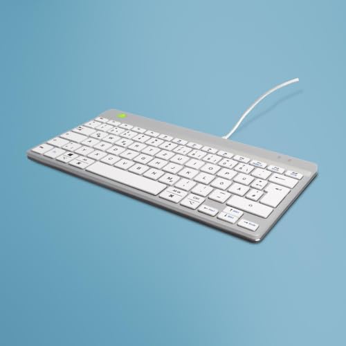 R-Go Compact Break Tastatur mit Kabel, QWERTZ Deutsches Layout, Mit Anti-RSI Software, Ergonomische flaches Design, Kompatibel mit Windows/Microsoft/Linux/Mac, Weiss von R-Go Tools