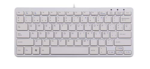 R-Go Kompakte Ergonomische Tastatur - QWERTY (ES) Natürliche Tastatur mit flacher Oberfläche - Verkabelte USB-tastatur mit kompakte Design - Leichter Tastenanschlag - LED - Weiß von R-Go Tools