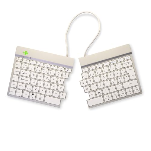 R-Go Split Tastatur, Bluetooth 5.0, Mit Anti-RSI-Software, Ergonomische Design mit Geteilte Tastenfeld, Multi-Media Bedienelemente, QWERTY Nodic Layout, Kompatibel mit Windows/MacOS, Weiß von R-Go Tools