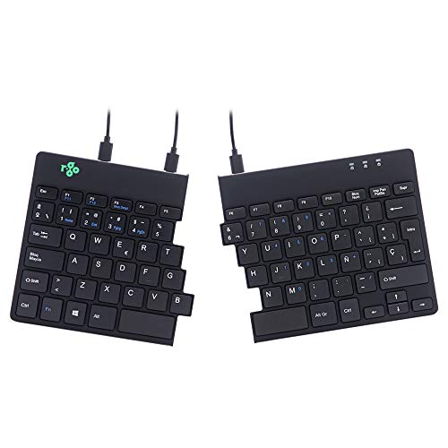 R-Go Split Tastatur, Ergonomische Design mit Geteilte Tastenfeld und Integrierter Pausenanzeige, QWETY (ES) Layout, USB Kabelgebunden, Schwarz von R-Go Tools