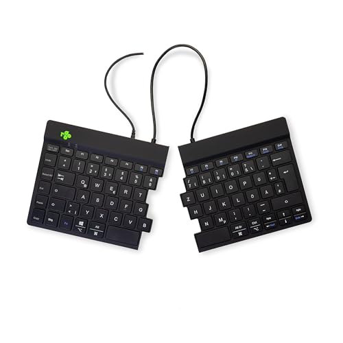 R-Go Split Tastatur Zweiteilig, Ergonomische Design mit Geteilte Tastenfeld und Integrierter Pausenanzeige, QWERTZ (Deutsch) Layout, USB-C/A Kabelgebunden, Schwarz, Version 2 von R-Go Tools