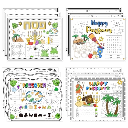 R HORSE 12Pcs Passover Coloring Placemats - Kinder Färbung Aktivität Platzmatten Pessach jüdischen Feiertag Party Tischsets für Restaurants Unterhaltung Handwerk Abendessen Tischzubehör Dekorationen von R HORSE