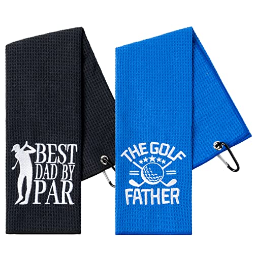 R HORSE 2PCS Golf Handtuch Geschenk für Papa Microfiber Stoff Golf Tasche Handtuch mit Karabiner Clip zum Aufhängen gestickter Golf Handtücher für Golf Taschen Ruhestand Geschenke für Männer Golfer von R HORSE