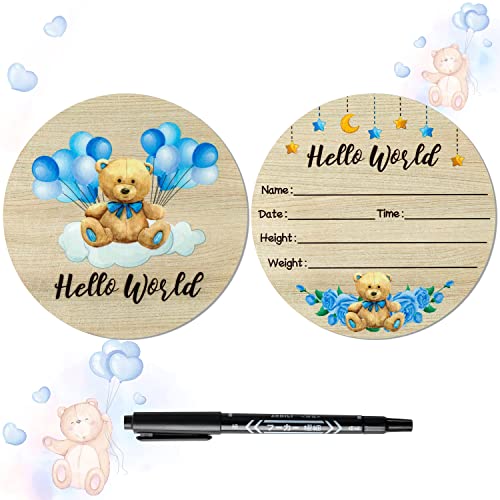 R HORSE Baby Ankündigung Schild mit Marker Stift doppelseitigen Blaubär Muster Meilenstein Karten für Baby Holz hölzerne Neugeborenes Baby Geburt Zeichen für Baby-Dusche Geburtstag Geschenk von R HORSE