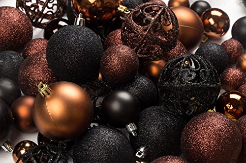 100 braune und Schwarze Weihnachtskugeln, bruchsicher + 100 Metall-Ornament-Haken, hängende Ornamente für den Innen- und Außenbereich, Weihnachtsbaum, Urlaubsparty, Heimdekoration von R N' D Toys