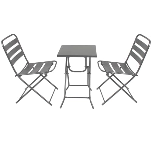 RANSENERS Bistroset Balkonset 3tlg-Set mit 2 Klappbaren Stühlen und Tisch - Langlebiger Vollmetallrahmen Sitzfläche und Couchtisch (Grau) von R RANSENERS