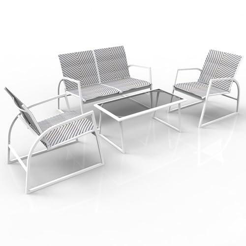 RANSENERS Gartenmöbelset inkl. 2 Sessel Gartenbank Tisch - Stabiler Metallrahmen mit PE-Rattan Sitzfläche Balkonmöbelset für Innen und Außen RANSENERS Gartenmöbelset inkl. 2 Sessel Gartenbank Tisch - Stabiler Metallrahmen mit PE-Rattan Sitzfläche Balkonmöbelset für Innen und Außen von R RANSENERS