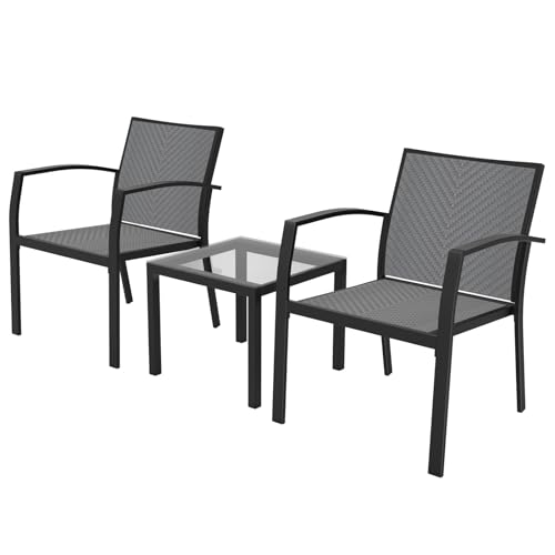 RANSENERS Premium 3tlg Balkonset Bistroset von Gartenmöbelset CBLS76L mit Metallrahmen und Polyrattan Sitzfläche für Garten Terrasse und Balkon (Grau) von R RANSENERS