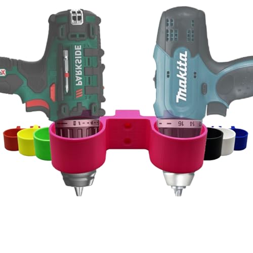 Akkuschrauber Wandhalterung Doppelt Halterung - Auswahl aus 7 Farben - für Bosch, Makita, Metabo, Ferrex, Parkside, Milwaukee, Einhell, Dewalt und weitere (Pink) von R-Satz Shop