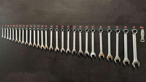R-Satz Shop Ringschlüssel Wandhalterung passend für Maulschlüssel Größe 6 – 36 / Mit Flaschenöffner Halter für die Werkstatt - Einfach zum Anschrauben von R-Satz Shop