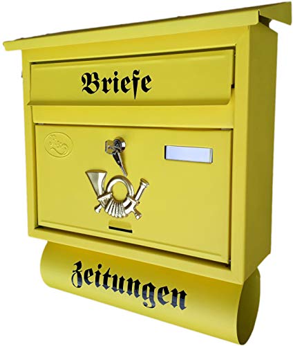 Großer Briefkasten/Postkasten XXL Gelb matt mit Abnehmbarer Zeitungsrolle Flachdach Katalogeinwurf Zeitungsfach (Gelb) von R&D