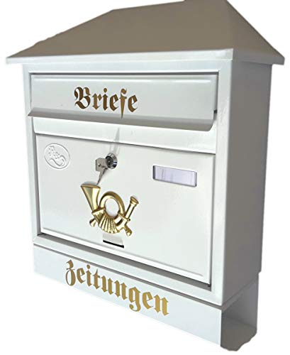 Stabiler Briefkasten,Modell Walmdach Premium-Qualität, mit Schutzlackierung Verschiedene Modelle XXL Weiß mit Zeitungsrolle fertig montiert Postkasten Post (Walmdach) von R&D