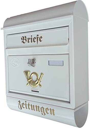 Stabiler Briefkasten, Modell Runddach Premium-Qualität, mit Schutzlackierung Verschiedene Modelle XXL Weiß mit Zeitungsrolle fertig montiert Postkasten Post (Runddach) von R&D