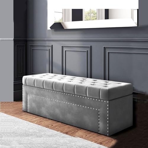 Duke Ottomane Aufbewahrungsbox – Plüsch-Samt-Aufbewahrungsbox mit passenden Stoffknöpfen – Ottomanen-Fußhocker mit Stauraum – Chesterfield gepolsterter Couchtisch – Ende der Bett-Aufbewahrungsbank von R&M Furnishers