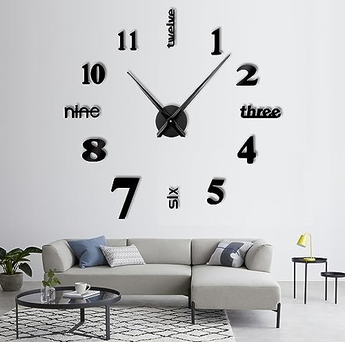 R&M ORIENT® 3D Wanduhr große Moderne Mute DIY – Luxus Dekoration Geschenk – Wandtattoo – Uhren für Büro Wohnzimmer Schlafzimmer Dekoartikel Home Office Quarzuhr (D-Schwarz) von R&M ORIENT