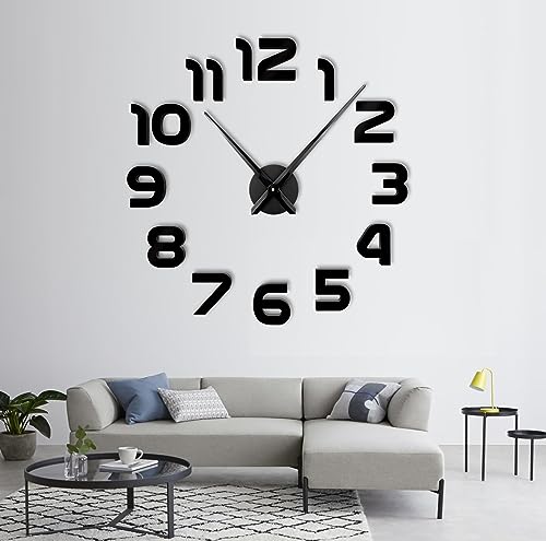 R&M ORIENT® 3D Wanduhr große Moderne Mute DIY – Luxus Dekoration Geschenk – Wandtattoo – Uhren für Büro Wohnzimmer Schlafzimmer Dekoartikel Home Office Quarzuhr (E-Schwarz) von R&M ORIENT