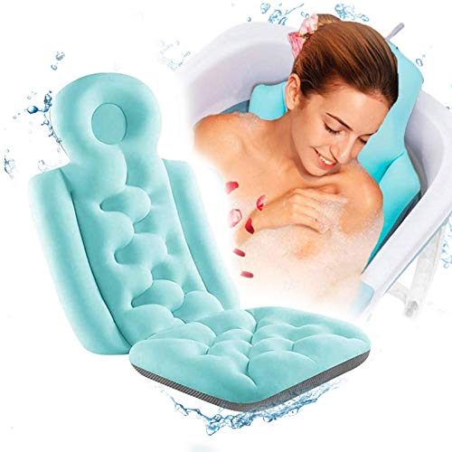 R&P Badewannenmatte Ganzkörper mit Kissen Mesh Badewannenkissen Badekissen mit Nacken- und Rückenstütze Matratze weich Für Badewanne,Grün von R&P
