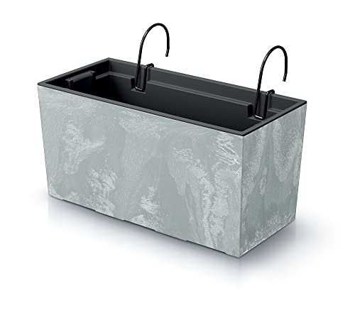 R.G. Blumenkasten Blumentopf Balkonkasten mit Aufhängung Geländerkasten Pflanzkasten Beton Optik Urbi Effect Pflanzeinsatz und Halterungen (400 Beton) von R.G.