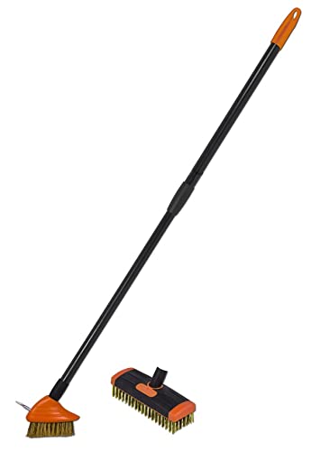 R.G. Fugenbürste Set Teleskopstiel 80-140cm Stahlbürste Fugenreiniger 2 Aufsätze Fugenkratzer und Schrubber Drahtbürste Unkrautbürste von R.G.