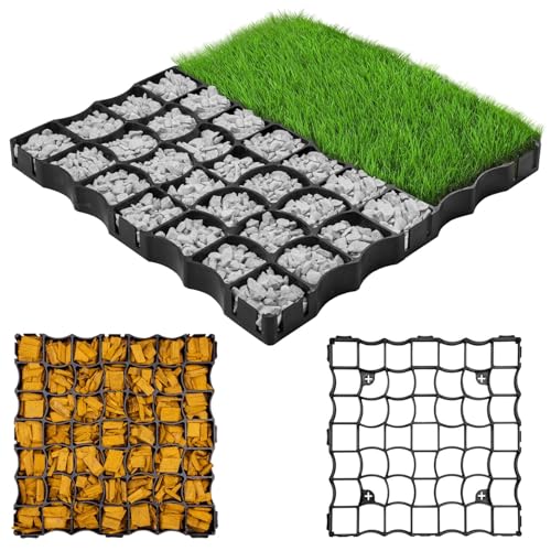 R.G. Rasengitter 10 Stück Rasenplatten 50 x 50 x 2,5 cm Paddockplatten Rasenwaben Gehwegplatten Rasengitterplatten 2,5m², Schwarz von R.G.